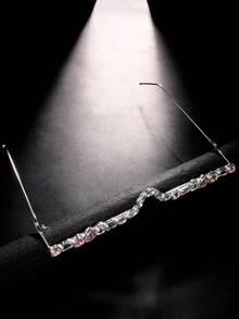 STONEFANS 1个不对称水晶装饰眼镜框，简约无镜片，适合街头风、夜店、音乐节等场合的脸部装饰配饰 - 彩色 - 查看 2