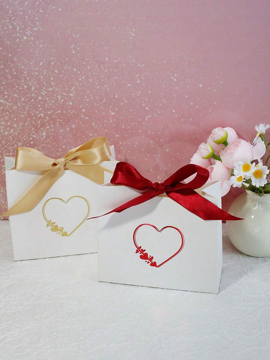 10pcs Elegant Red Heart Gift Boxes With Ribbon, Kraft Paper Gift Packaging Boxes For Proposal, Wedding, Anniversary Celebrations, Mother's Day, Valentine's Day & Engagement Party Favors Decorations - Multicolor - View 1