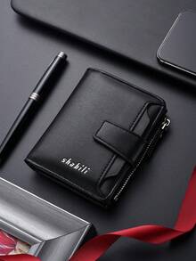 Vintage Vertical Zipper Men's Short Wallet, Large Capacity Small Tri-Fold Coin Purse Card Holder Valentine'S Day Gift