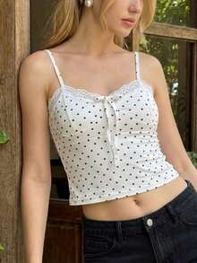 Women's Y2K Dot Print Cami Tank Top Fairy Lace Trim Sleeveless Bow Front Slim Fit Camisole Crop Tops Sexy Backless Sleeveless Vest Shirt Summer Cute Going Out Tops Club Streetwear - 白色 - 查看 4