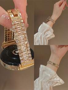 18毫米、20毫米和22毫米水钻表带，长度可调节，完美贴合三星Galaxy系列设备、手表和智能手表，柔软透气。 - 金色 - 查看 6