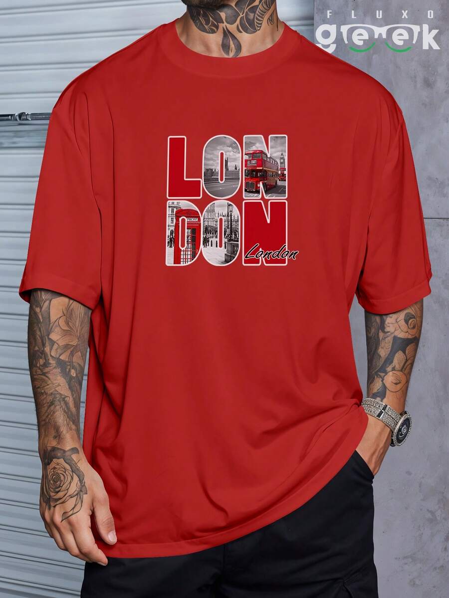 Camiseta Oversized Estampada London City Cabine Telefônica Casual REF 3353 FLUXO GEEK - Vermelho - Visão 1