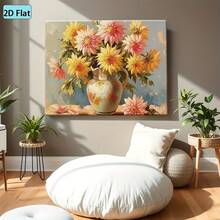 2D Plano, Póster de Arte Floral en Lienzo de 1 Pieza - Pintura Decorativa de Jarrón de Dalia Rosa y Amarilla, Decoración Moderna para el Hogar Adecuada para Sala de Estar, Dormitorio, Oficina - Regalo de Inauguración de Casa, Boda, Cumpleaños, Día de San Valentín - Pintura en Lienzo Impresa en Alta Definición con Fondo Suave - Fácil de Colgar e Instalar, Decoración de Dormitorio, Obra de Arte Vibrante, Pieza Duradera, Exclusiva para Diseñadores de Interiores, 2D Plano - Multicolor - Ver 5