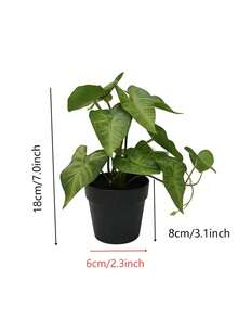 18cm Tall Artificial Taro Mini Green Plant Potted, Suitable For Home, Office, Living Room Table, Indoor Window Display Decor, No Maintenance Required! - Olive Green - View 2