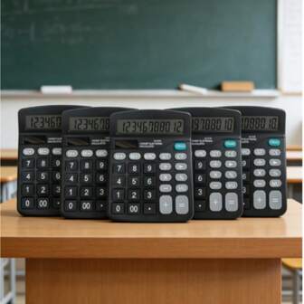 5件套桌面计算器 - 12位太阳能/电池双电源计算器，带记忆功能 | 学生、教师、办公室、学校课堂数学计算工具