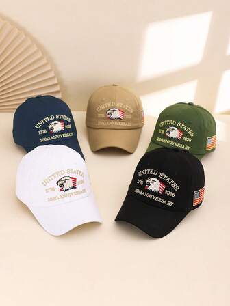 1 pieza Gorra de béisbol ajustable con bordado de bandera nacional, águila y lema de letra, lavada y suave, para hombre, de moda para celebraciones y uso casual diario