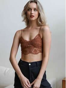 Crochet Lace Longline Bralette - Vintage Detail - 肉桂 - 查看 1