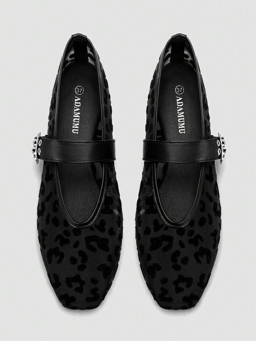 Giày bệt nữ mũi vuông, kiểu dáng thường ngày, dự tiệc, công sở, có khóa cài, chất liệu lưới rỗng thoáng khí, thoải mái, màu mơ. - màu đen - Xem 1