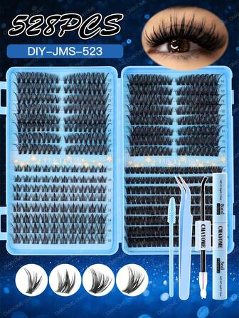 CMAYOME 528/560 Cluster False Eyelash Tool Set, D Curl, Mixed Density 10-100D, Length 8-16mm. Each Box Contains Four DIY Eyelash Styles For Personalized Creativity, Suitable For Beginners. They Are Natural, Lightweight, Soft, And Voluminous. The DIY Individual Eyelash Extension Set Includes Glue, Tweezers, And An Eyelash Brush To Enhance Your Eye Makeup, Perfect For Daily Wear, Work, Travel, Dates, Parties, And Festive Occasions.