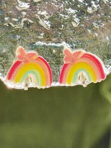 1Pair/Set Cute Shell Dolphin Rainbow Ear Clips Painless Wear Perfect Gift For Girls - A - View 1