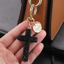 1pc Minimalist Rhinestone Cross Keychain – Sparkling Cross-Shaped Pendant With Creative Design, Phone & Earphone Charm, Bag Accessory, Halloween Car Accessories, School Cute Goth Y2K Style Key Ring Gift For Women & Men - 粉色 - 查看 6