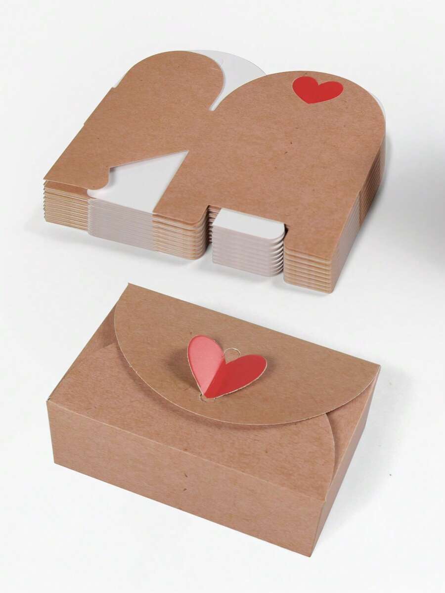 10个复古心形牛皮纸信封，艺术风格心形搭扣礼盒，适用于婚礼、妇女节、母亲节、生日、周年纪念日手写卡片、信件、小礼物包装