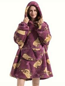 Chăn có mũ tay dài dành cho người lớn, dày dặn và ấm áp cho mùa thu/đông, chăn lông cừu cỡ lớn ấm cúng có mũ với túi ngoại cỡ, unisex, có thể giặt máy, thích hợp cho trong nhà và ngoài trời, đồ mặc nhà thoải mái và phong cách, trang trí phòng tắm. - Nhiều màu - Xem 18