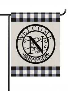 1pc Letter Combination Decorative Welcome Garden Flag, 12*18 Inches Double-Sided Printing, Plaid Pattern Black Garden Flag With Letter Decor, Suitable For Outdoor Yard Decoration, Flagpole Not Included - Black and White - View 10