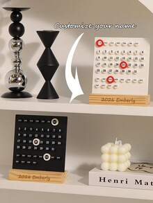 Customizable Calendar With Personalized Name And Year, Y2K Wooden Base, Acrylic Stackable Desktop Calendar With 3 Vertical Clips, 4-In-1 Sticky Notes And Regular Clips, Perpetual Calendar, DIY Date, Time Passage Summary, Daily Vitality And Spiritual Transformation, Cute Desktop Calendar, Coffee And Wine Ceremony Decor, Office Desk Atmosphere Enhancer