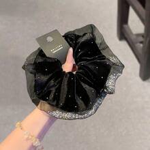 Rhinestone Scrunchie, New Velvet Hair Tie, Large Elastic Hair Scrunchie, Hair Accessories For Women ,Scrunchy Ponytail Holder - Black With Rhinestones - View 5