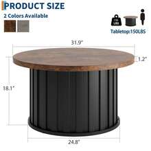 Mesa Redonda con Base de Metal, diseño Moderno de Mediados de Siglo, Mesa Central estriada de 31.9 Pulgadas para Sala de Estar, Ideal para Espacios pequeños y Apartamentos, Retro - Marrón - Ver 2