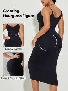 1pc Women's Spaghetti Strap Slimming Lifting Bodycon Dress, Suitable For Layering Or Outerwear