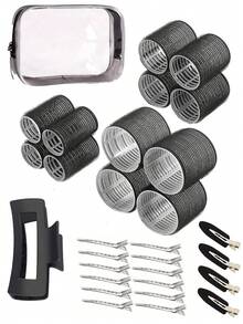 长发、短发及刘海卷发棒套装，3 种尺寸（大号、中号、小号），自粘式卷发棒，适用于长发、中长发、短发、浓密发质、稀疏发质、蓬松发质及薄刘海。 - 彩色 - 查看 2