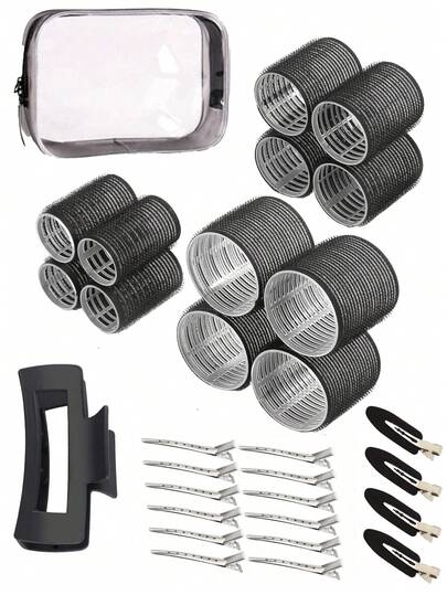 长发、短发及刘海卷发棒套装，3 种尺寸（大号、中号、小号），自粘式卷发棒，适用于长发、中长发、短发、浓密发质、稀疏发质、蓬松发质及薄刘海。