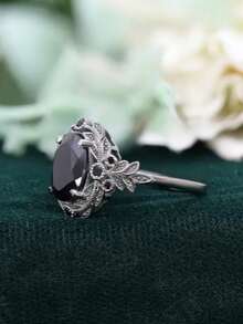 Retro Elegant Style Women's Ring, Classical Vintage Black Filigree Ring, Valentine's Day Gift, Suitable For Holiday Parties, Dances, Christmas, Thanksgiving, Daily Wear, Wedding Engagement Wear, Best Gift Giving,High Quality Jewelry, Exquisite Craftsmanship. - 彩色 - 查看 8