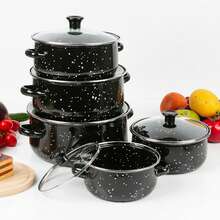 5pcs Enamel Stockpot Set With Lids, Induction Compatible Cooking Pot Set For Stovetop, Multi-Size - Black - View 1