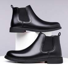 Men's Chelsea Boots, Casual Vintage Fashion Black Boots Slip On Vintage British Style All-Match Short Boots,New High-Top Motorcycle Boots, Versatile Casual Shoes, Korean Style, British Fashion Leather Shoes,Four Seasons - 黑色 - 查看 17