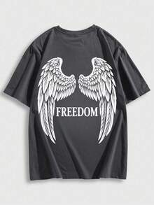 Men's Casual Versatile Simple Wing Print Short Sleeve T-Shirt - Dark Grey - View 4