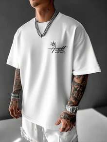 Men's Loose Fit Gun & English Print Round Neck Short Sleeve T-Shirt | Exquisite Design | Summer Essential | Easy To Match - White - View 6