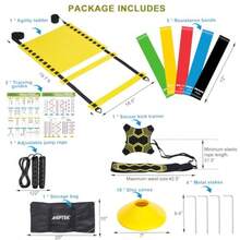 UUAGPtek 25 Piezas Equipo De Entrenamiento De Fútbol De Agilidad Y Velocidad Incluye 6M Escalera Bolsa Entrenador De Patadas De Fútbol 10 Conos De Disco Cuerda De Saltar 5 Bandas De Resistencia - como en la foto - Ver 5