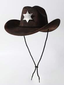 1顶手工时尚个性化渐变字母徽章防风绳宽檐帽，欧美风格西部牛仔帽，时尚简约爵士帽，适合日常佩戴、派对、西部主题活动、聚会、角色扮演、毕业典礼、化装舞会、节日、生日庆典、音乐会等场合。 - 禮帽 - 查看 5