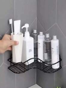 Set Of 2 Corner Shampoo Holders With Adhesive Wall Mount, Bathroom Shelf, Soap Organizer For Kitchen And Bathroom - màu đen - Xem 5
