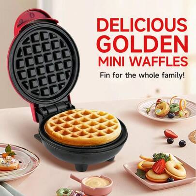 HONGMEI 1pc 350W 4-Inch Mini Waffle Maker, Wall Plug-In, Makes Single Serving Waffles, Pancakes, Keto Waffles, Non-Stick Easy Clean