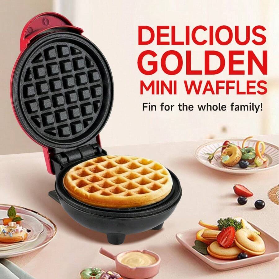 HONGMEI 1pc 350W 4-Inch Mini Waffle Maker, Wall Plug-In, Makes Single Serving Waffles, Pancakes, Keto Waffles, Non-Stick Easy Clean - EU F Type Plug(220-240V) - View 1