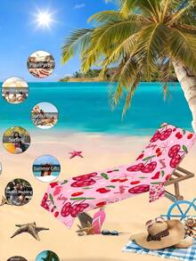 1pc Strawberry & Cherry Print Beach Chair Cover, Summer Exclusive Series, Super Fiber Quick-Dry Towel Pool Lounge Chair Cover, Beach Towel Chair Cover, Lounge Chair Towel, Beach Towel With Pocket, Holiday Accessory, Travel Essential Bathroom Decor - Multicolor - View 13