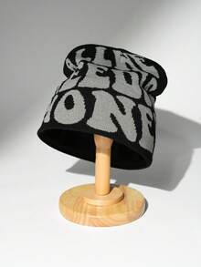 2025 New Letter Knit Beanie Hat, Unisex Fashion Street Hip Hop Skull Cap, Autumn/Winter - Black and White - View 13
