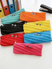 2个/1个卡通铅笔盒，大眼怪兽笔袋，大容量文具收纳盒，可爱收纳袋，学生返校用品，便携式收纳袋，可收纳眼镜、文具、口红、化妆品、耳机、数据线等，创意卡通收纳袋，送给同学、朋友、孩子的礼物，带拉链的创意铅笔盒