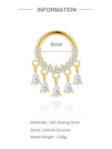 EleRunis 1PC 925 Sterling Silver Water Drop Tree Flat Back Cartilage Helix Piercing Fine Jewelry For Daily Wear Wedding Party Engagement Anniversary Valentine's Day - Gold - View 20