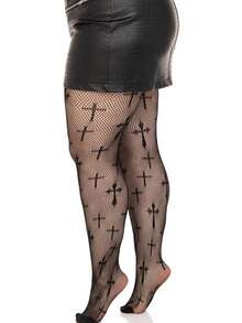 1件加大码女士性感交叉渔网紧身裤，弹力针织性感渔网连裤袜/打底裤 - 彩色 - 查看 6