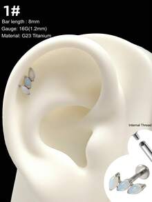 1件装时尚钛金唇钉，内螺纹耳钉，月光石、蛋白石、绿松石、叶子图案，5A级宝石，G23材质，植入级，心形耳骨环，鼻环，鼻中隔饰品，月亮、蝴蝶、星星耳骨环，铰链式鼻中隔耳环，耳廓、耳轮、耳屏耳环，唇钉，梦露唇环，唇钉，顶部螺丝平底耳钉，耳廓唇钉，梦露唇钉，美杜莎唇鼻穿孔饰品，适合女性日常佩戴，圣诞节和万圣节礼物