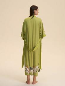 Cardigan kimono cu imprimeu midi, vintage, lejer, elegant, la modă artistică, stil midi, halat de baie casual cu curea, halat de baie pentru plajă de vară - Verde lime - Vizualizare 4