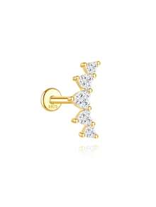 1pc 925 Sterling Silver Cartilage Earrings For Women Flat Back Hypoallergenic Stud Hoop Cartilage Earring Daith Conch Tragus Helix Piercing Jewelry Gift For Women - Gold - View 18