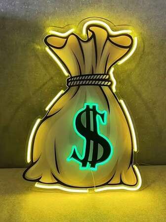 1 st neonljusväggdekor, myntbörsformad, varmvitt ljus, USB-driven, lämplig för sovrum, butiksdekoration, LED neonskylt, unisex, USB-driven väggdekoration