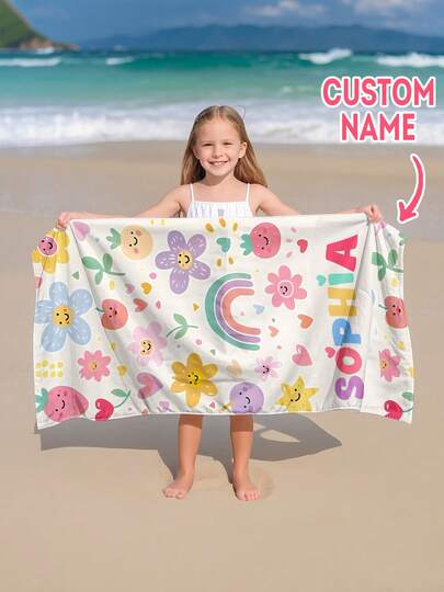Toalla de playa personalizada para niños, regalo de cumpleaños de verano, ambiente de verano, viaje a la playa de niñas, toalla de playa personalizada, piscina, decoración de playa