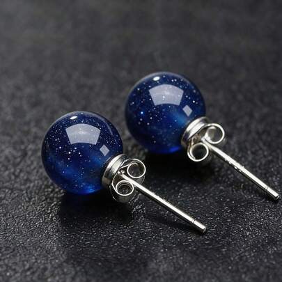 一对925纯银天然蓝晶石圆形耳环，时尚优雅性感设计师款珠宝，送给年轻女性的礼物，情侣度假奢华礼物