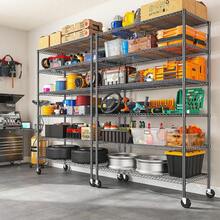 82" H X45 W X18 D Wire Shelving Unit, 6 Tier Adjustable Storage Shelves With Wheels 1200LBS Metal Shelving For Restaurant Garage Pantry Kitchen Closet Commercial,Black - 1 - 查看 6