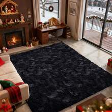 WISH TREE Area Rugs For Living Room, Fluffy Shaggy Rug Soft Carpets, Big Rugs For Bedroom Dorm Home Decor Aesthetic Halloween Christmas Decorations And Gifts - 黑色 - 查看 4