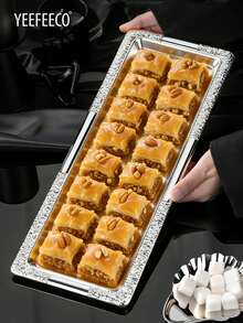 yeefeeco 1个铁质金/银色长托盘，餐盘，储物托盘，盛菜托盘，中东风格托盘，三种尺寸可选，适用于家庭、餐厅、餐饮场所