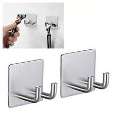 2pcs Toothbrush & Cup Holder - Can Hold Toothbrush & Cup Simultaneously, Bathroom Hook - For Razor, Bath Sponge, Brush, Toothbrush Holder, Rinse Cup Holder, Bathroom Simple Stainless Steel No Drilling Toothbrush Stand, Toothbrush Hook, Toothbrush Rack, Wall Mounted Rinse Cup & Toothbrush Holder - Multicolor - View 2