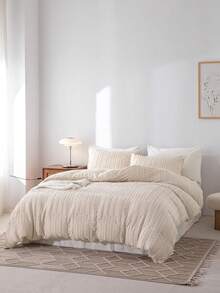 3件套纯色簇绒波西米亚风被套套装（1条被子+2个枕套）柔软亲肤涤纶室内卧室被子套装，农舍复古风床上用品，宿舍装饰，美观床上用品，热门家纺 - 淺卡其色 - 查看 9
